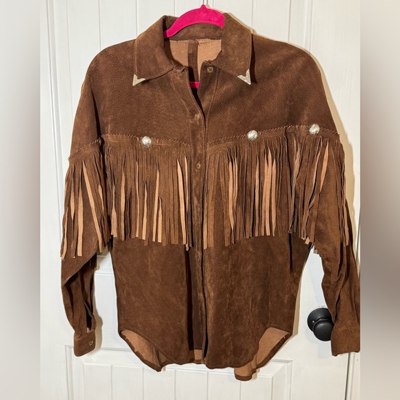 Full leather button down western fringe shacket - Picture 1 of 14